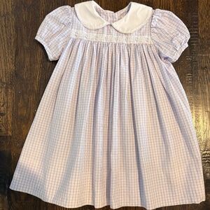 VGUC Emily Lacey smocked dress blue and white with pink roses sz 6m